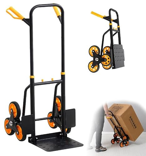 Trappvagn med 3 hjul, lätt, hopfällbar, bärbar handvagn, rymmer 150 kg, rullar smidigt på olika ytor, perfekt för trappor