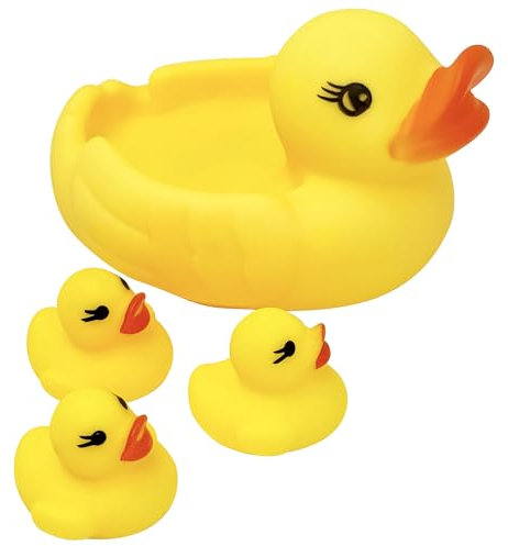 4Pcs Rubber Duck Family Set, Floating Bathtub Pool Toys for Toddlers, Fun Time Bath Toys, Soft Rubber Ducks with Beep Sound, Stocking Fillers, Kids Summer Toys 6+ Months