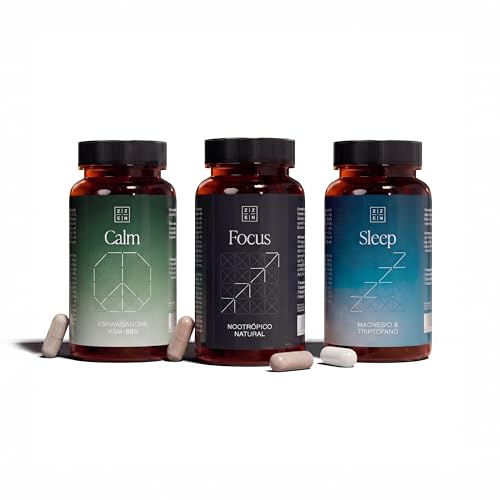 ZZEN - Pack de 3 | Nootrópico para la Memoria, Energía y Concentración (FOCUS) + Ashwagandha KSM-66 para el Estrés (CALM) + Magnesio Bisglicinato y L-Triptófano para el Sueño Profundo (SLEEP)