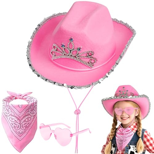 AUYAO Cappello da Cowboy per Bambini, Accessori per Costumi da Cowboy Cappelli, 3PZ Occidentale Cappello per Bambini, con Bandana Occhiali, Western Cappello da Cowgirl per Halloween Feste Carnevale