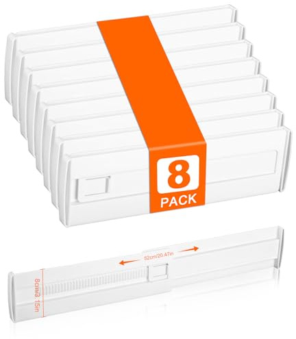 Cexovo 8 Paquetes Separadores de Cajones Ajustables Divisores de Cajones Divisorias para Gavetas, 28.5-50.5cm,Separadores Expandibles Organizador para Dormitorio, Baño, Oficina y Armario, Blanco