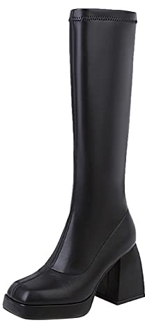 YIzdegg Botas altas por la rodilla para mujer con tacón de bloque, botas de invierno con plataforma, botas largas, botas de equitación vintage, botas de equitación, cálidas y cómodas, botas de