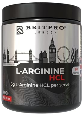 BRITPRO - L-Arginine HCL, 300g - High Purity Powder - Supports Nitric Oxide Production & Blood Flow - Pre Workout Performance & Muscle Pumps - Circulation Support - Made in the UK