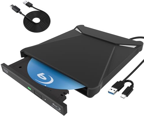 Lefunpets USB 3.0 Type-C Lecteur Blu-Ray Externe, Graveur/Lecteur DVD Blu-Ray Externe Portable Mince, pour Ordinateur Portable,Windows 11/10/8