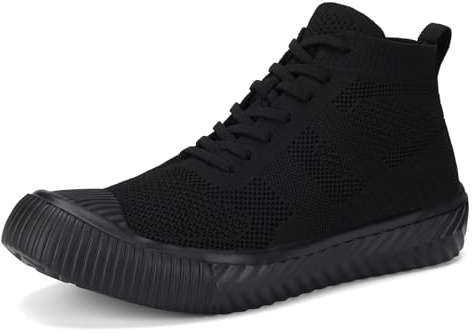 RTOUNT Womens All Black Trainers Womens High Top Lightweight Mesh Breathable Running Sneakers Women Slip on Comforble Walking Shoes Size 5 UK