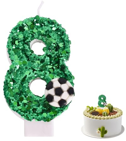 Velas de cumpleaños con números verdes, números, velas, tartas de cumpleaños, fútbol, velas con purpurina, decoración de tartas, números, con extensiones, para niñas, niño, aniversario (8)