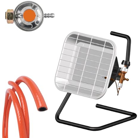 Gasheizer 4,5 kW Mobil – LPG Infrarot Heizstrahler mit 2 Keramikbrennern, ODS Sicherheitssystem, Druckregler & 70 cm Gasschlauch – Propangas Standheizer für Terrasse, Werkstatt & Lager