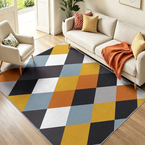Argyle Alfombra de retales, 60 x 120 cm, de pelo corto, lavable, antideslizante, diseño Shabby Chic, de pelo plano suave, para pasillo, multicolor