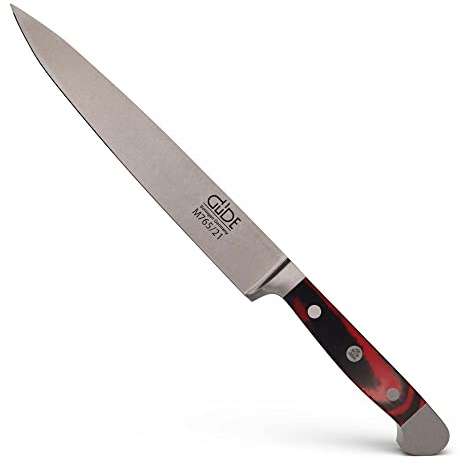 GÜDE Solingen - Trancherkniv smidd, 21 cm, Micarta, ALPHA-MIKARTA - Skinkkniv, double bolster, Handgjord Tyskland