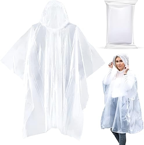 Noe & Malu 20-Pack Emergency Disposable Rain Ponchos for Adults – 100% Waterproof with Hood | Clear Lightweight Unisex Raincoats for Camping, Hiking & Travel