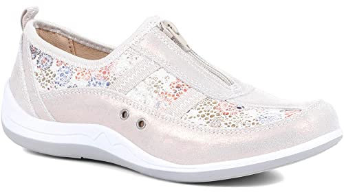 Pavers Women's Leather Shoes in Floral - Cushioned Footbed and Arch Support - Shoes with Zip Fastening - Ladies Sporty Footwear - Size UK 7 / EU 40