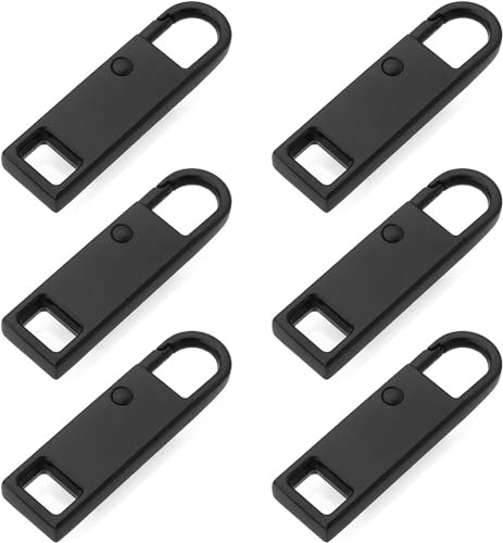 Dzxin Zipper Pull Replacement, Metal Zippers Pull Zipper Pulls Tab for Clothes Luggage Suitcase Backpack (Black 6 Pcs)