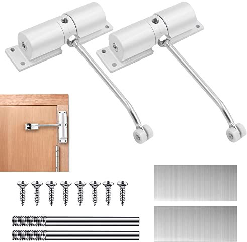 2 Stück Automatischer Türschließer Innentür, Federbelasteter Türschließer Ohne Bohren, Maximale Belastung 40kg, Einstellbarer Türschliesser mit Montageplatte und Schrauben für Innentüren, Zimmertür