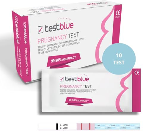 Test Blue – Test de Embarazo en Tiras Alta Sensibilidad (Pack de 10) | Prueba de Embarazo Rápida y Confiable | Detección Temprana y Alta Precisión – Fácil de Usar en Casa