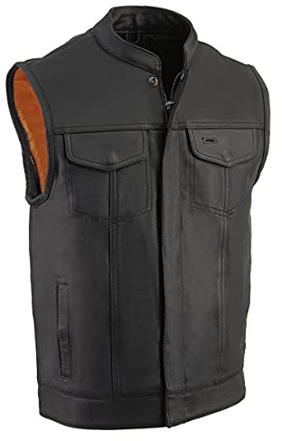 Milwaukee Leather Men's Club Style Motorcycle Vest -Premium Leather, Dual Closure, CCW Pockets, Patch-Ready Back - X-Large