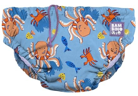 Bambino Mio Återanvändbar Badblöja – Läckagesäker & Justerbar, Populär och Bäst Säljande Simblöja för Barn - 1–2 år - Blå bläckfisk | OEKO-TEX Standard 100 Smal passform Lätt och snabbtorkande. Elastisk midja Mjuka tyger