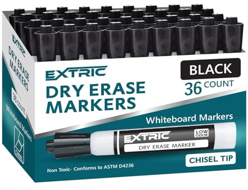 EXTRIC Black Dry Erase Markers Chisel Tip, 36 Count Whiteboard Markers, Chisel Tip Dry Erase Marker Bulk Classroom Pack White Board Marker for Teachers and Students