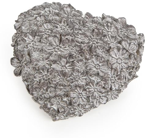 Logbuch-Verlag Pequeño corazón decorativo con flores resistente a la intemperie para tumba y jardín de piedra artificial gris, 11 x 10 x 4 cm