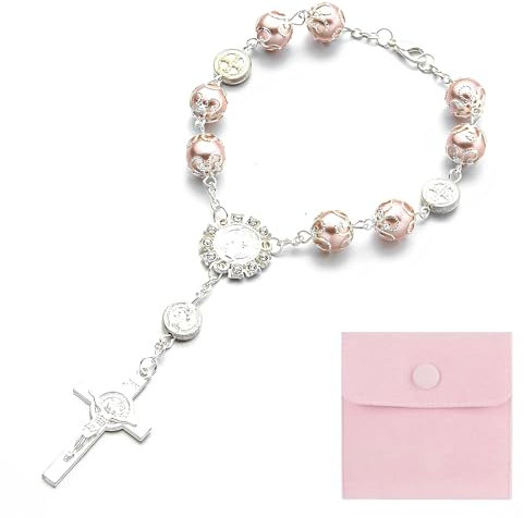 AHEJIOO Rosenkranz Armband, Katholisch, Christlich, Auto Anhänger, Schlüsselanhänger Kreuz, Rosary