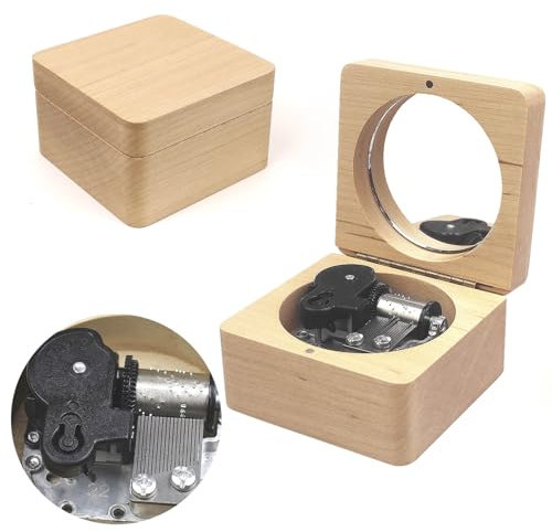 Sinzyo Music Box Carved Mini Wooden Wind Up with Mirror Musical Box Gift for Christmas,Birthday,Valentine's Day(River Flows in You -Maple Wood)