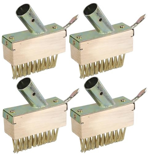 Lot de 4 brosses de désherbage pour mauvaises herbes - Brosse en acier avec manche - Brosses de rechange - Grattoir à joints - Balai de jardin pour nettoyage des joints - Lot de 4