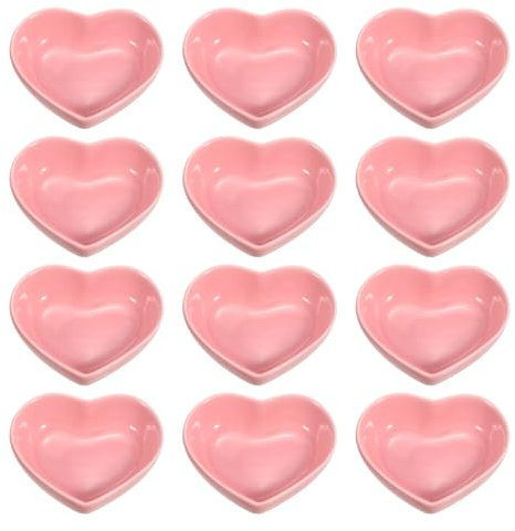 sourcing map Pink Heart-Shaped Ceramic Side Dipping Bowl, 3 Porcelain Dish Bowl Set of 12, Mini Appetizer Plates Seasoning Dishes for Kitchen Home Wedding Party Restaurant