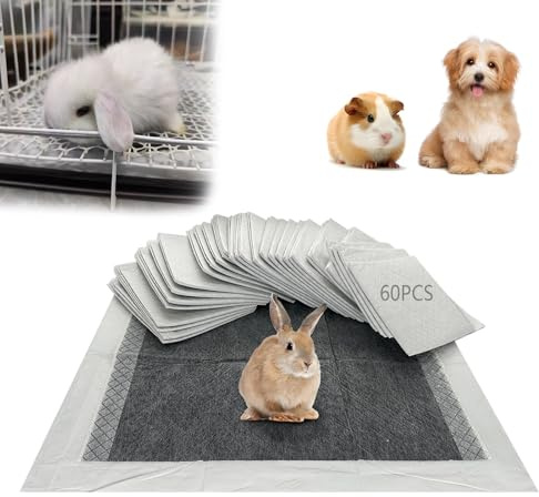 PeSandy Rabbit Pee Pads, Pet Toilet/Potty Training Pads, 60PCS All Absorb & Odor Control Disposable Cage Liners with Quick-Dry Surface for Guinea Pigs Puppy Chinchillas Hamsters Ferrets Hedgehog Cats