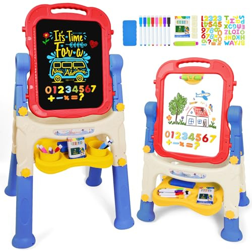 Joyooss Art Easel for Kids Adjustable Toddler Easel Stand for Painting, Magnetic Double Sided Drawing Dry Erase Board w Childrens Art Accessories for Kid Ages 4-8 Little Boys and Girls Learning Toy LB