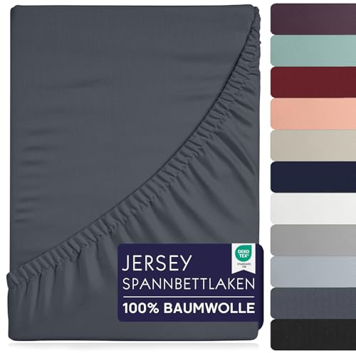 BRB Home Spannbettlaken 160x200cm - Spannbetttuch für Dicke Matratzen bis zu 27 cm 100% Baumwolle Oeko-TEX Zertifiziert Bettlaken Jersey Bettware Bettbezug für Boxspringbett (Dunkelgrau - 160x200)
