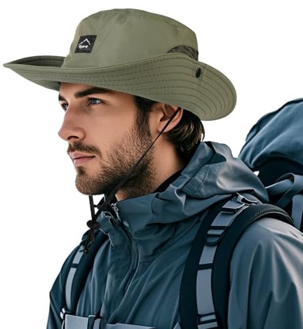 TAGVO Cappello Pescatore Estivo Uomo Donna, Cappello da Sole a Tesa Larga Anti UV Protezione, Cappello Safari Traspirante Asciugatura Rapida Pieghevole Leggera, Cappello per Escursioni all'aperto