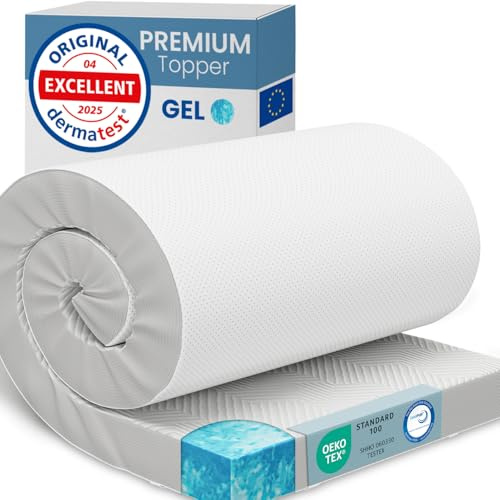 ELONEO Gel Topper 180x200cm, coprimaterasso in schiuma memory gel alta 8 cm, rivestimento in rete 3D traspirante, comodo coprimaterasso per letto e letto boxspring, incl. passanti angolari