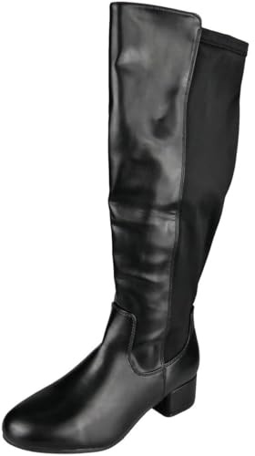 LoudLook Ladies Knee High Boots Comfy Casual Womens Calf Wide Fit Zip Mid Heel Stretchy Shoes Sizes Black Pu 5