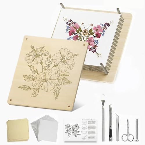 FOCHIER F Flower Press Kit for Adults & Kids, Extra Large Wooden Flower Press Kit with Tools, 30 Blotting Papers, for Pressed Flowers, Resin Art, DIY Crafts & Flower Preservation