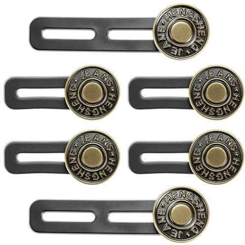 QWORK® Set de 6 Extensores de Cintura para Jeans y Pantalones - 35/50 mm - Botones Ajustables de Silicona