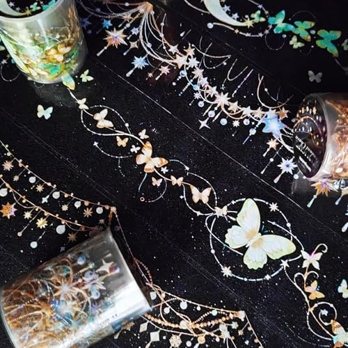 MisKepaa PET Washi-tejpsats, 3 rullar Transparent PET Washi-tejp Klistermärken Tillbehör, Självhäftande Drömmiga Estetiska Klistermärken för Journaling, Scrapbooking, Junk Journal, Dagbok