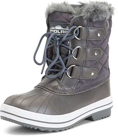 POLAR Womens Snow Boot Nylon Short Fur Rain Winter Waterproof Snow Warm Boots - Gray - 8-39 - CD0034