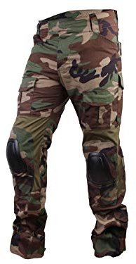 Paintball Equipment Herren Airsoft Jagdkampfhose BDU Gen3 Taktische Hose mit Kniepolster Woodland (M (32))