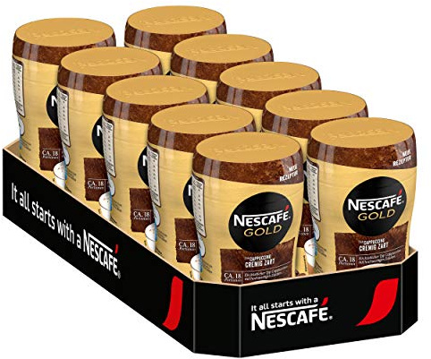 Nescafé Gold Typ Cappuccino Cremig Zart, Löslicher Bohnenkaffee, Instantkaffee, Instant Kaffee, Dose, 10 x 250 g