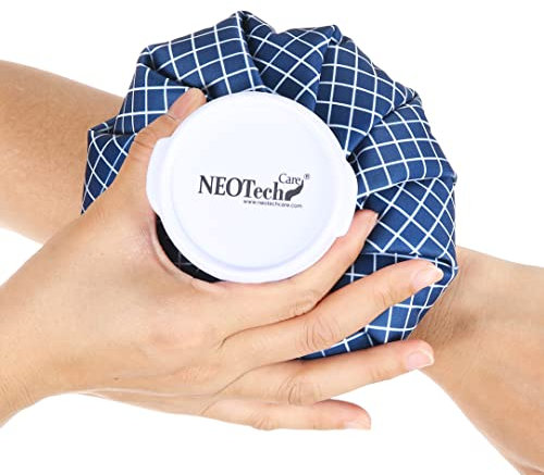 Poche de glace NEOtech Care - Vessie cryothérapie - Premiers soins - Couvercle vissable (Design bleu, 12cm diamètre)