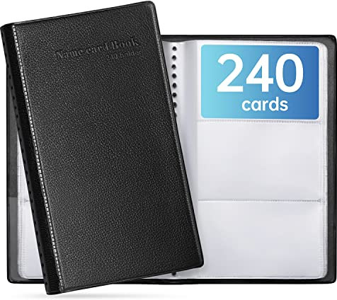 DMFLY Visitenkarten-Organizer - Professioneller Visitenkartenhalter aus PU-Leder für Damen und Herren, Visitenkartenbuch, Namenskartenbuchhalter, Büro-Visitenkartenhalter, hält 240 Karten, Schwarz