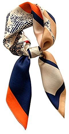 MEISEE 100% Pure Mulberry Silk Square Scarf 26x26-65CM Head Scarf for Women Natural Silk Neckerchief Printed Headscarf (Coffee color orange horse)