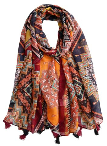 KOOYOL Femme Foulard Boho écharpe pour écharpe Imprimée Florale Légère mode écharpes à Franges Enveloppes Châle