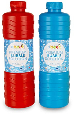 abeec Premium Bubble Solution 2 x 1L with Bubble Wands, Refill Mixture for Bubble Machines, Guns and Wands, Giant Outdoor Bubbles for Kids, Garden Party and Summer Fun, Ages 5+