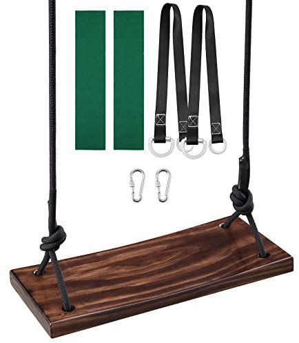 PELLOR Balançoire en Bois Adulte Siège Suspendu Swing Outdoor avec Cordes Réglable pour Arbre Aire de Jeux Extérieur Intérieur