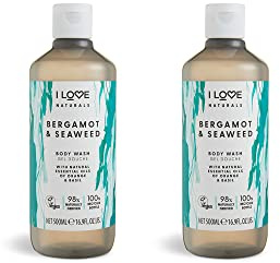 I LOVE Naturals Gel Douche Bergamote & Algues – Huiles Naturelles d’Orange & de Basilic, Aux Huiles Essentielles, Hydratation & Douceur pour la Peau, végétalienne & Cruelty-Free 2x 500ml