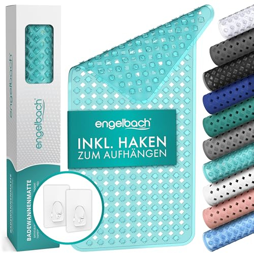 Engelbach® Tappeto vasca antiscivolo 88x40cm - Con 2 ganci per asciugatura rapida - Senza BPA, antimuffa, antibatterico e lavabile in lavatrice