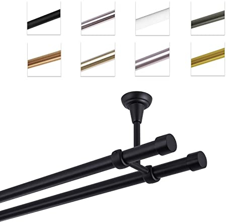 MDEKOR Gardinenstange 540 cm 2-läufig | Vorhangstange für die Deckenmontage Schwarz aus Metall | Gardinenstangenset Ø 19mm