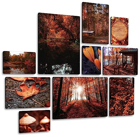 Giallobus - Satz von 10 mehrteiligen Gemälden - Herbstliche Ruhe - MDF-Holz - | 2 x 42x29,7cm | 4 x 29,7x21cm | 4 x 21x14,85cm | - Fertig zum Aufhängen – Gemälde für zu Hause