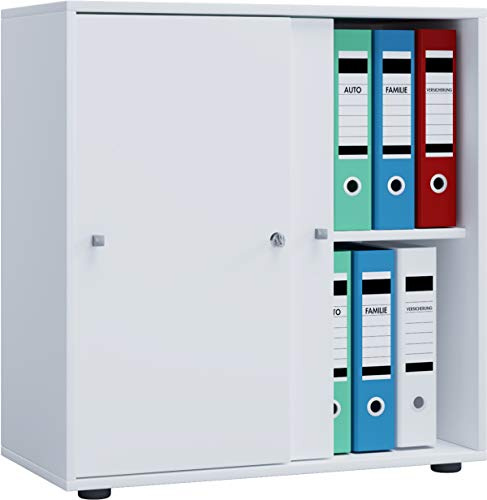 VCM Armoire de bureau à 2 compartiments - Armoire de classement moderne avec portes coulissantes et serrure - Dimensions (l x H x P) : env. 70 x 73 x 37 cm - Verrouillable à 2 compartiments