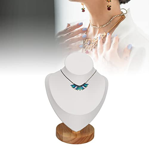 BestAlice Présentoir de Collier, Buste de Bijoux, Présentoir de Collier, Support de Bijoux, Collier, Mannequin, Buste de Collier, Bois, Cuir PU, Support de Buste de Bijoux pour Magasin(Blanc)